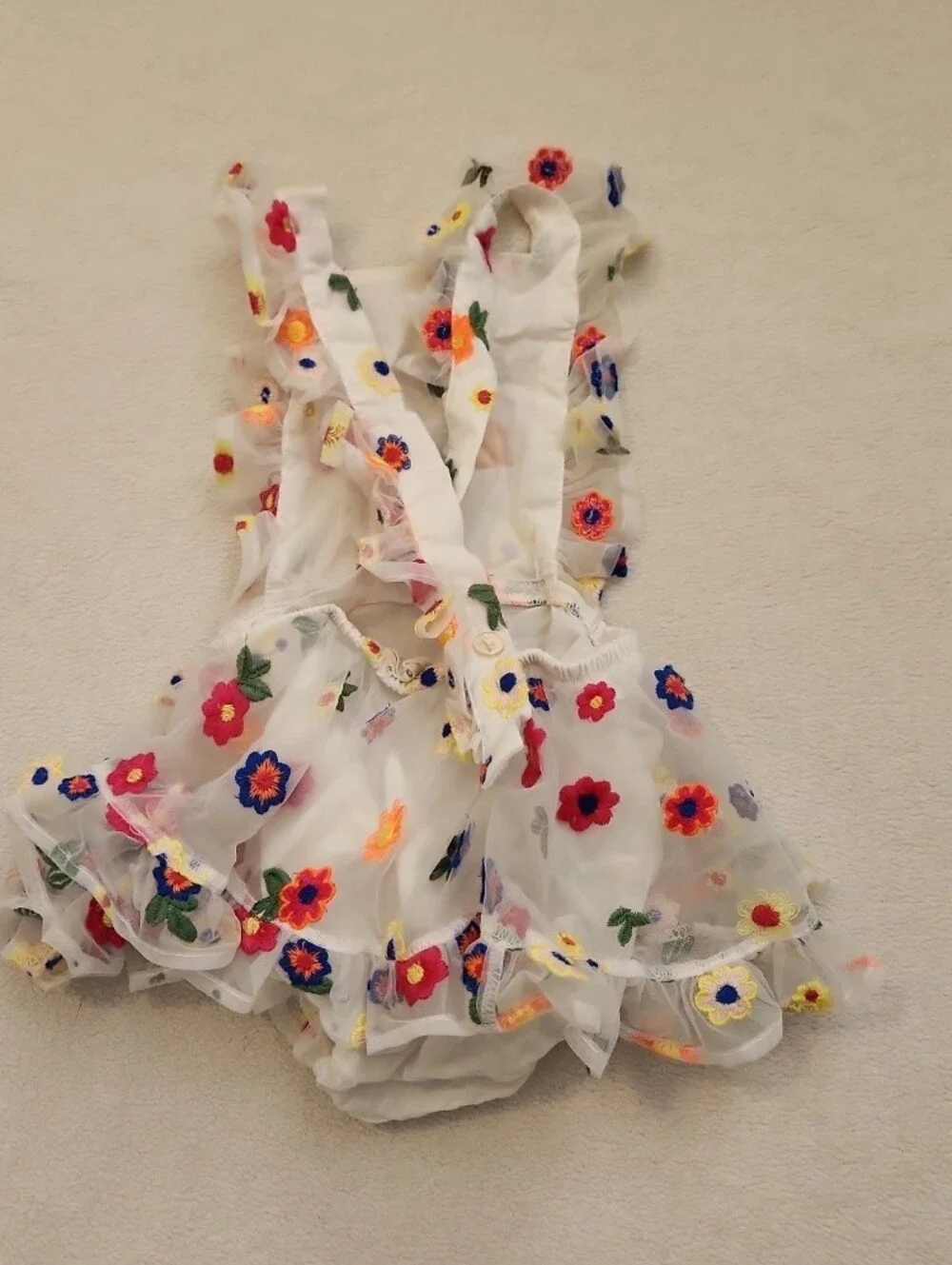 Numi 2t Bright Retro Floral Embroidered White Ruffle Romper